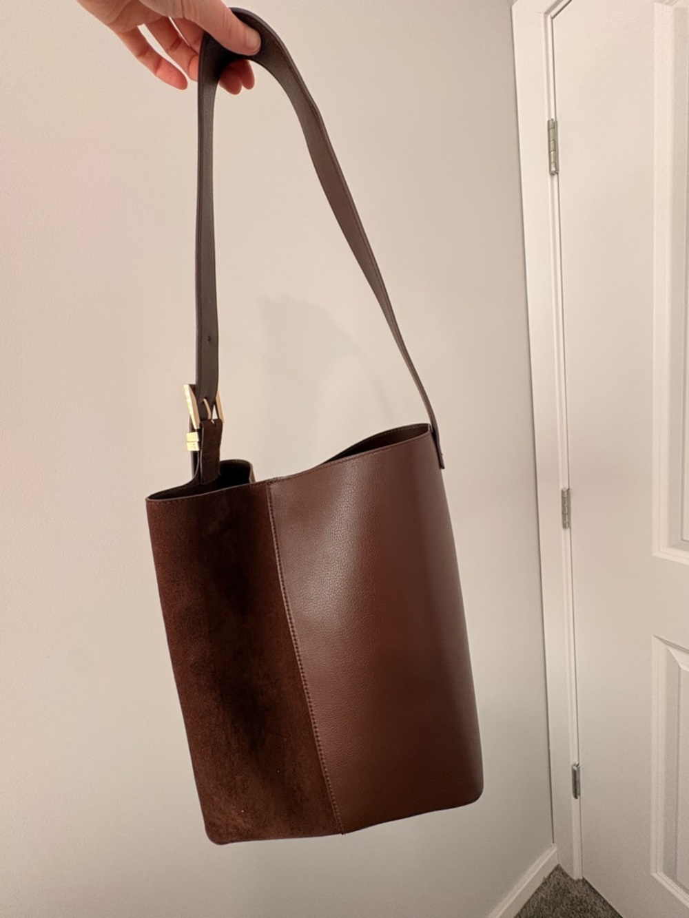 Target Brown Two-Tone Leather & Suede Bucket Bag
